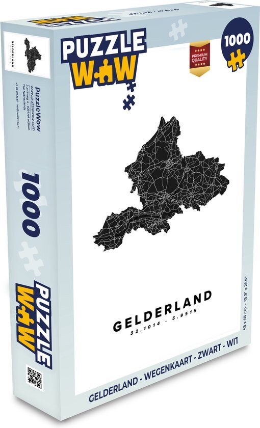 MuchoWow Puzzel Gelderland - Wegenkaart - Zwart - Wit - Legpuzzel - Puzzel 1000 stukjes volwassenen