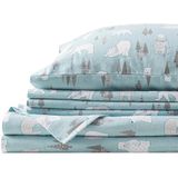 Comfort Spaces 4-delige beddengoedset van katoenflanel, ademend en warm, met hoeslaken met diepe cups en kussensloop, voor kingsize bed, blauwe ijsbeer