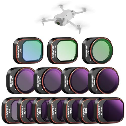 NEEWER Filterset compatibel met DJI Mini 4 Pro, 14 stuks, gepolariseerde ND-filter, ND8 ND16 ND32 ND64 ND128 ND256 ND1000 ND8/PL ND16/PL ND32/PL ND64/PL Black Diffusion 1/4 lichtvervuiling CPL, FL-B05