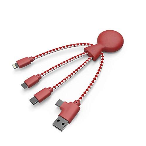 Xoopar Mr Bio 4-in-1 multiUSB-kabel voor smartphone, Samsung Google Huawey Xiaomi OnePlus LG Kindle (rood)