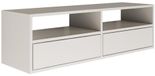 Meuble TV flottant, 100 cm, blanc, avec mécanismes push-to-open, 3 étagères