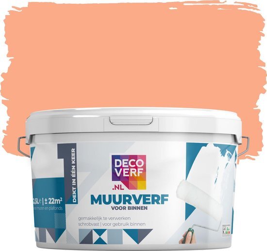 Decoverf.nl Decoverf muurverf mat, Abrikoos, 2.5L