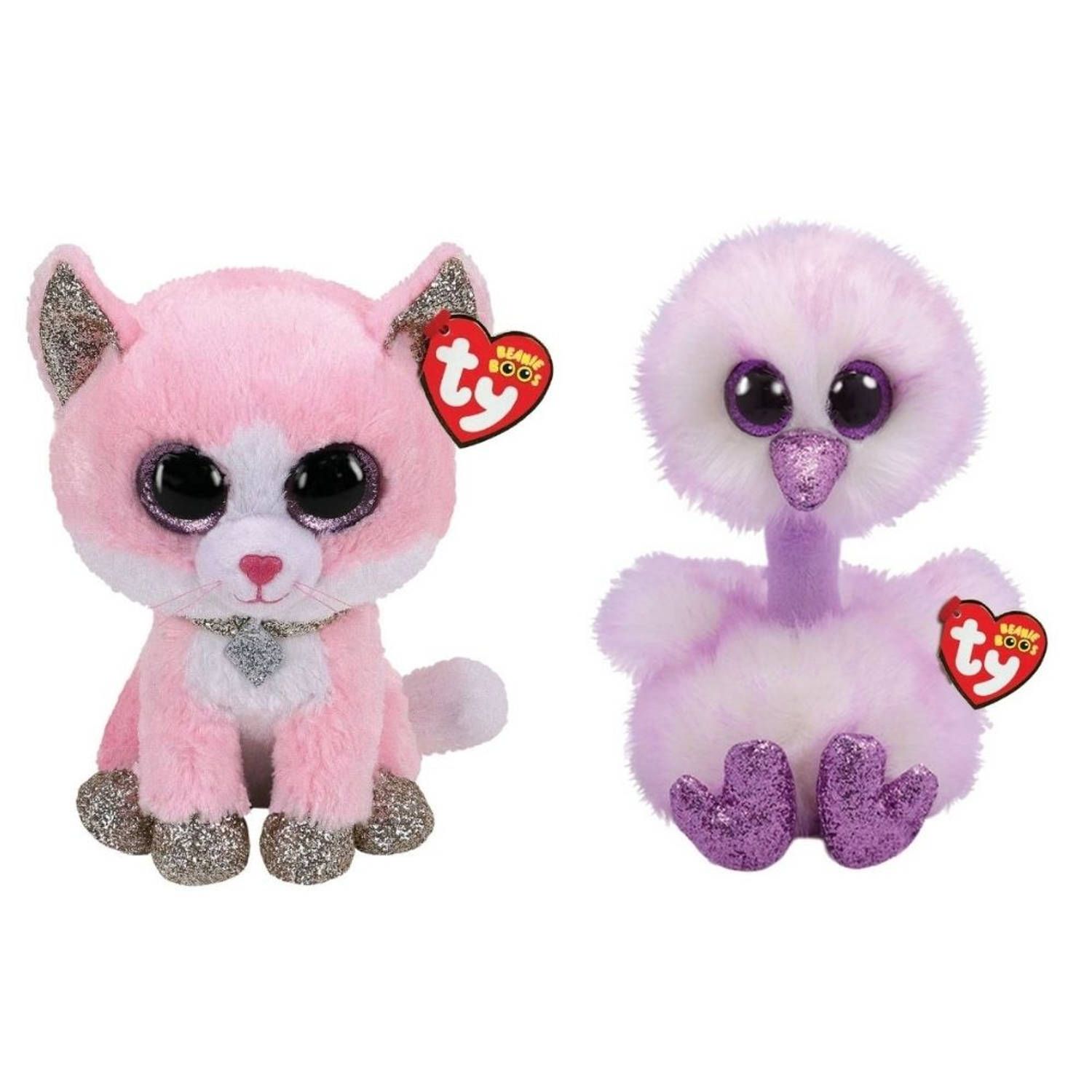 TY - Knuffel - Beanie Buddy - Fiona Pink Cat & Kenya Ostrich