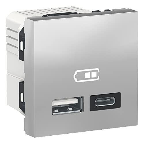 SCHNEIDER ELECTRIC Unica - dubbele USB-oplader - 5 V cc - 2,4 A type A+C - 2 modules - aluminium - Mea afzonderlijk