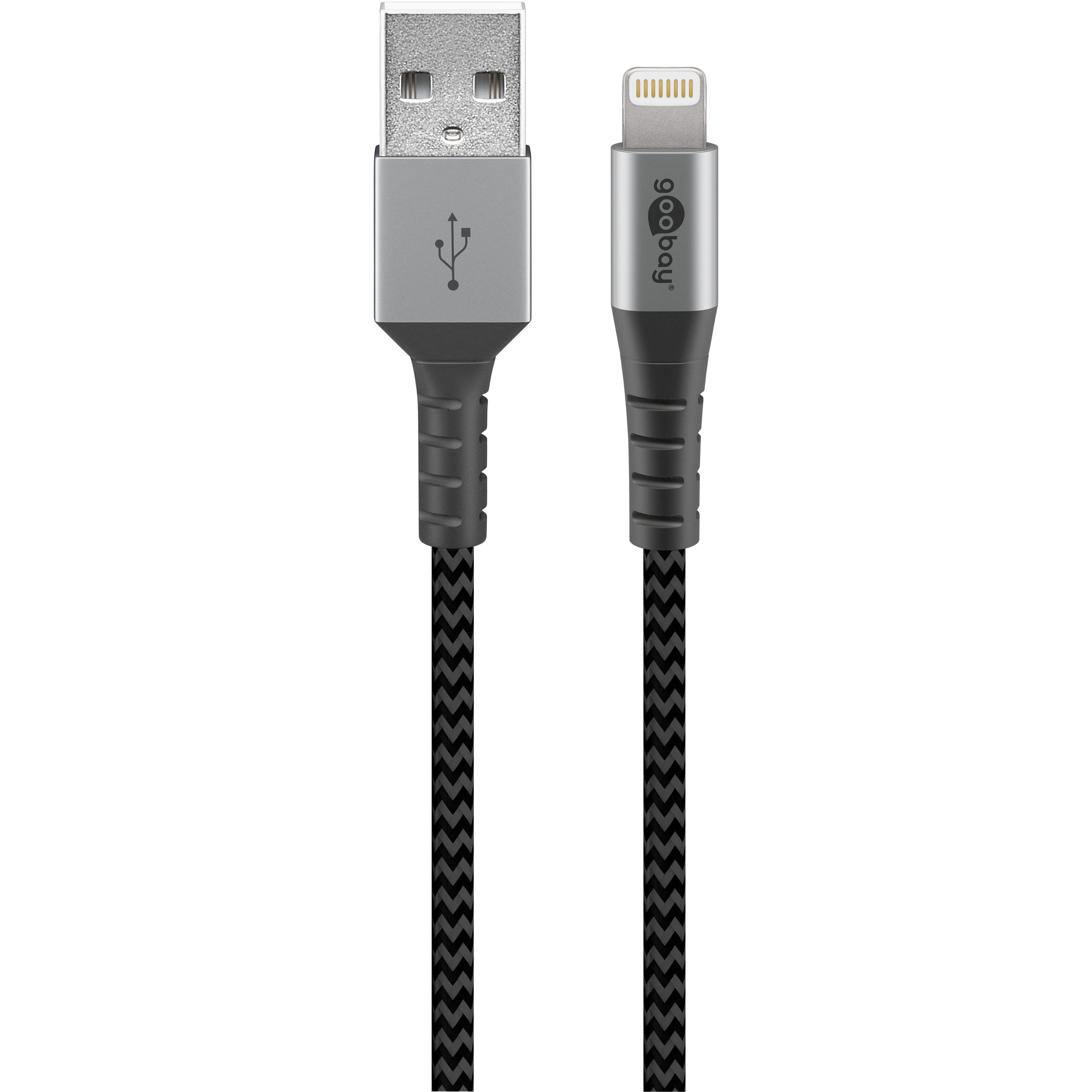 Goobay 49268 Lightning-kabel Apple, MFi-gecertificeerd, extra robuuste premium textielkabel met metalen stekkers, 1 m