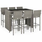 vidaXL 7-delige Tuinbarset Poly Rattan Grijs