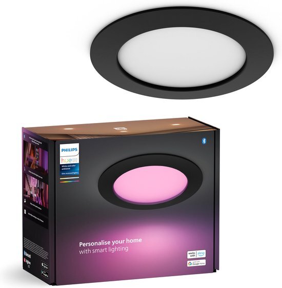 Philips Hue platte inbouwspot - wit en gekleurd licht - &#216;170 mm - zwart