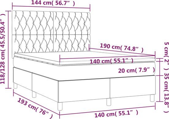 vidaXL Boxspring met matras stof lichtgrijs 140x190 cm