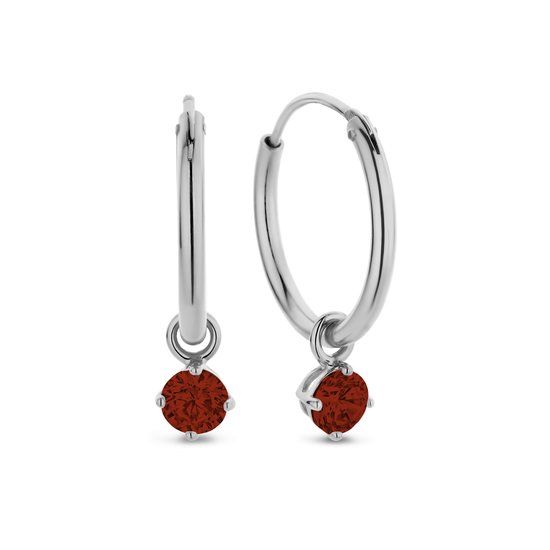 New Bling 9NB-1200 Zilveren Oorringen met Zirkonia hangertje 3mm - Rood - 15 mm - Rhodium - Zilver