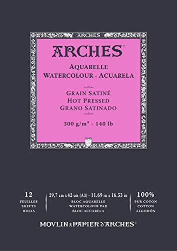 ARCHES Aquarel 100% satijn 300 g blok A3 12 vellen natuurlijk wit (A1795099)