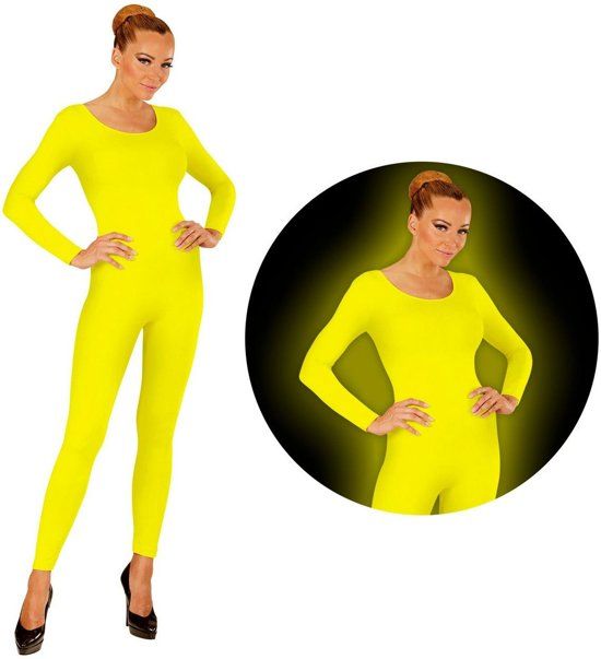 Widmann Neon Geel Bodysuit Glow Vrouw Small / Medium Carnaval kostuum Verkleedkleding