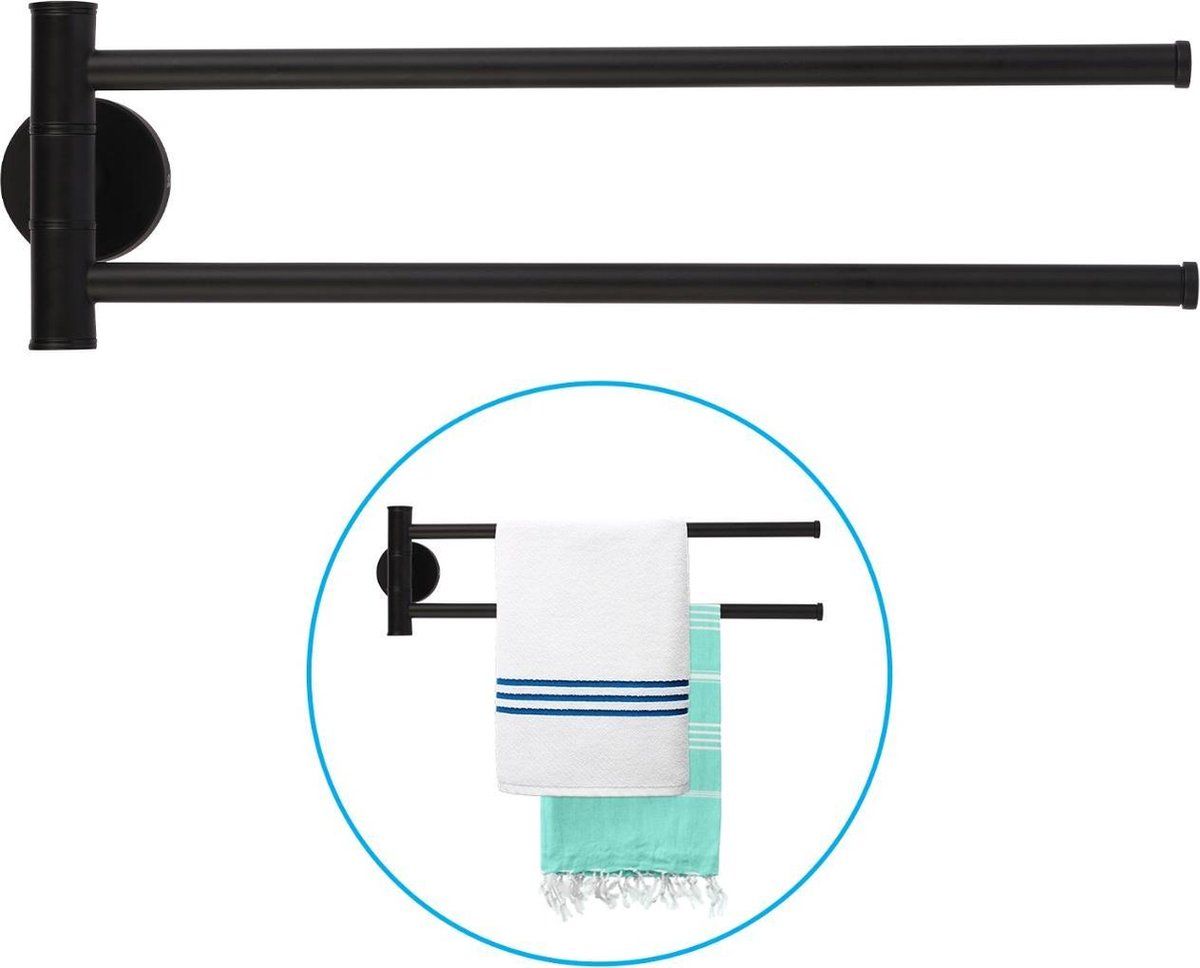 Sanics Handdoekenrek Zwart 2-armig - Handdoekhouder - RVS