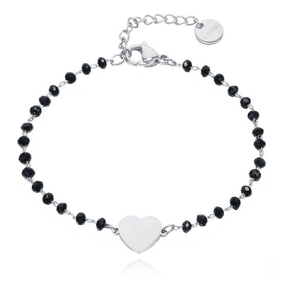 Cilla Jewels Lookinggoodtoday Cilla Armband Zwart Kristal en Hartje - Zilver