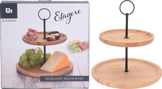 Excellent Houseware Bamboe Etagere - 2-laags - 24 cm - Dekoratief