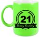 Bellatio Decorations Happy Birthday 21 years cadeau mok / beker met wimpel - 330 ml - neon groen - keramiek - verjaardag cadeau