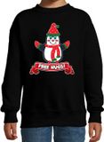 Bellatio Decorations Kersttrui/sweater voor jongens/meisjes - free hugs - zwart - Kerst pinguin 170/176