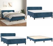 vidaXL Boxspring met matras fluweel donkerblauw 140x190 cm