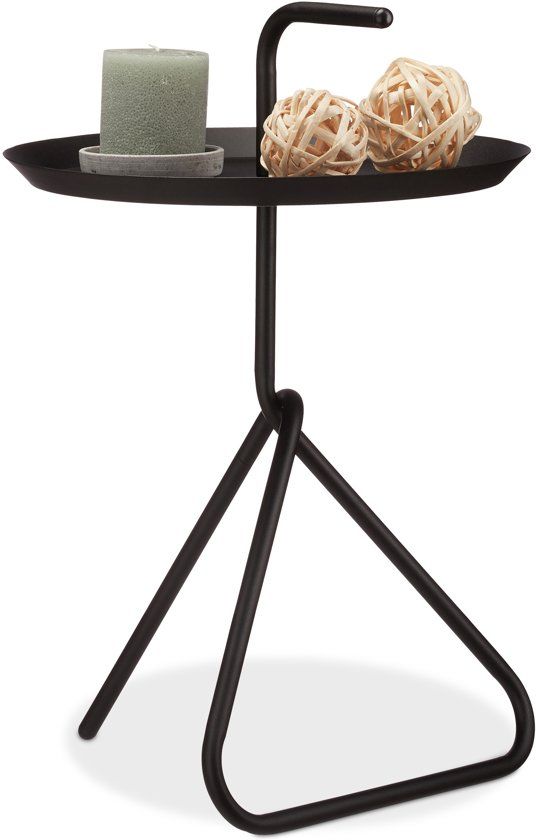 Relaxdays Bijzettafel Metaal Met Handvat - Zwart