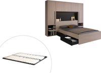 Merkloos Bed met opbergruimte 140x190 cm - Met ledverlichting - Zwart/Naturel - VELONA L