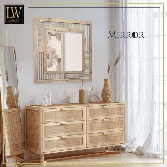 LW Collection Wandspiegel Bruin Vierkant 60x60 cm Hout - Landelijk Design