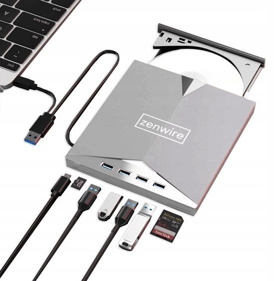 Zenwire H61 - Draagbare externe CD/DVD-speler en 7-in-1 USB-C Hub