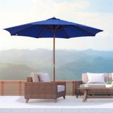 OEM Parasol voor balkon, 300 cm zweefparasol, houten tuinparasol, balkonparasol, bamboe, blauw
