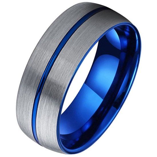 TJ Tom Jaxon Wolfraam heren ring Groef Geborsteld Zilverkleurig Blauw-19mm