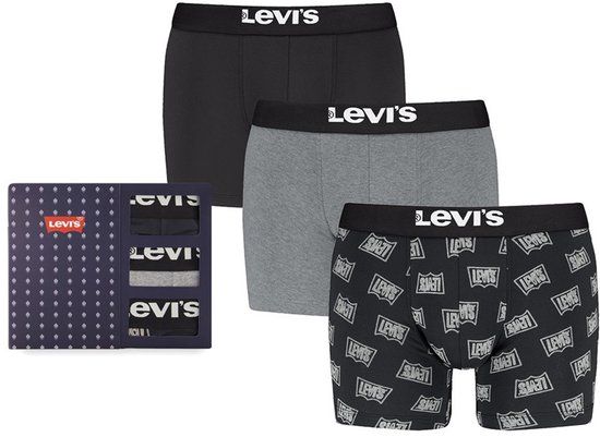 Levi's heren giftbox 3P boxers western logo zwart & grijs