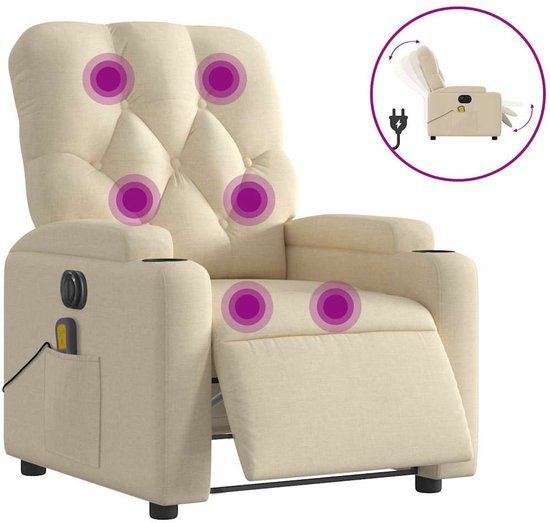 vidaXL Massagestoel elektrisch verstelbaar stof crèmekleurig