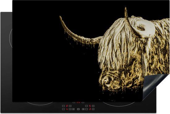 KitchenYeah® Inductie beschermer 80.2x52.2 cm - Schotse Hooglander - Zwart - Goud