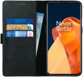 Rosso Deluxe Echt Leer Book Case Hoesje Geschikt voor OnePlus 9 Pro | Ruimte voor drie pasjes | Portemonnee Book Case | Met Pasjeshouder | Zwart