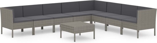 vidaXL 9-delige Loungeset met kussens poly rattan grijs