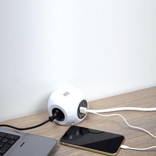 ACT Stekkerdoos cube - 3 stopcontacten, 3 USB-A, 1.5m - Wit