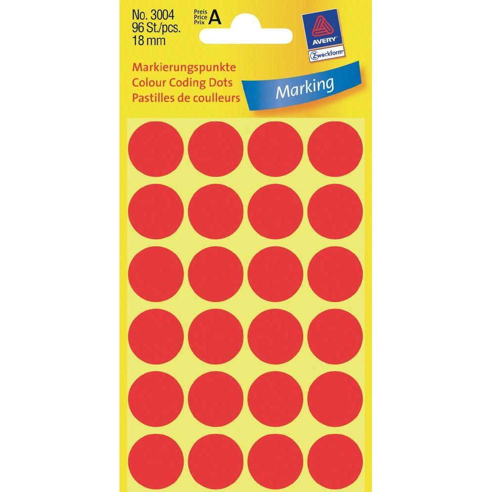 Avery Gekleurde Markeringspunten, rood, Ø 18,0 mm, permanent klevend