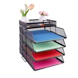 HMXLJJY 4-laags mesh-bestandslade, stapelbare bureau-organizer met bovenste houder voor briefpapier, brievenbakken voor papieren documenten voor kantoor, school en thuis, zwart