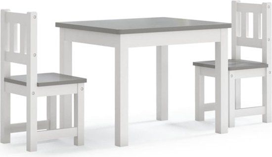 VidaXL 3-delige Kindertafel- en stoelenset MDF wit en grijs