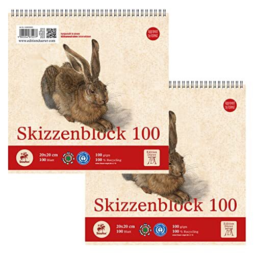 Staufen Dürer Schetsblokkenset, 2 stuks, formaat Q 20 x 20 cm, elk 100 vellen - 100 g/m², ideaal als tekenblok of tekenblok