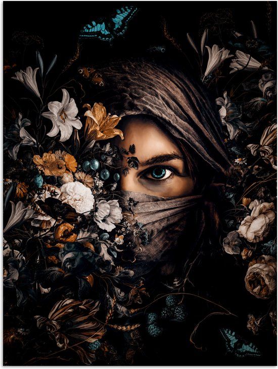 PosterMonkey Poster 90x120 cm - Woman - Flowers - Butterfly - Portrait