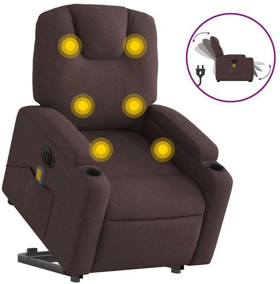 vidaXL Sta-op-massagestoel elektrisch verstelbaar stof donkerbruin