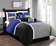 Chezmoi Collection Upland 7-delige gewatteerde patchwork-beddengoedset, blauw/zwart/grijs, queensize bed