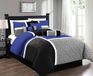 Chezmoi Collection Upland 7-delige gewatteerde patchwork-beddengoedset, blauw/zwart/grijs, queensize bed