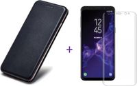 iCall Samsung Galaxy S9 - Lederen Wallet Hoesje Zwart met Siliconen Houder - Portemonee Hoesje + Glas PET Folie Screen Protector Transparant 0.2mm