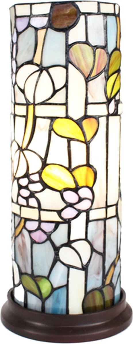 Lumilamp Tiffany Tafellamp Ø 15x36 cm Blauw Wit Glas Rond Tiffany Bureaulamp Tiffany Lampen Glas in Lood