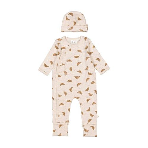 Feetje geschenkset boxpak + muts met all over print offwhite/bruin