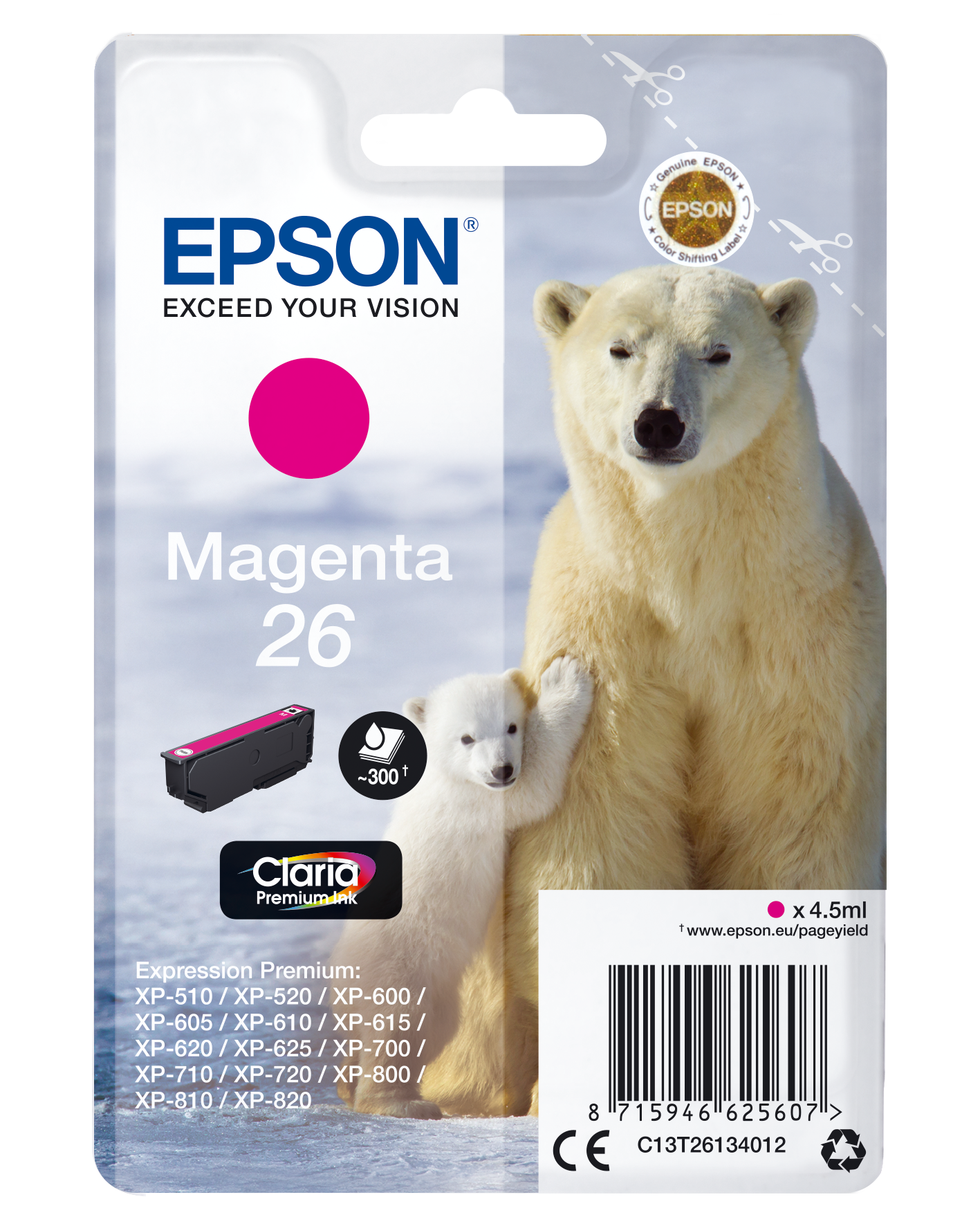 Epson Polar bear Singlepack Magenta 26 Claria Premium Ink single pack / magenta