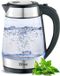 Zilan Bouilloire en verre 1,7L – Bouilloire électrique 2200W avec lumière LED bleue – Verre borosilicaté et acier inoxydable – Sans fil rotatif à 360° – Arrêt automatique et protection contre l'ébullition à sec
