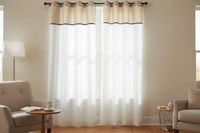 Atout Ciel Set van 2 tweekleurige voile-gordijnen met voorpaneel en bias met oogjes, 140 x 240 cm, klaar om op te hangen, beige