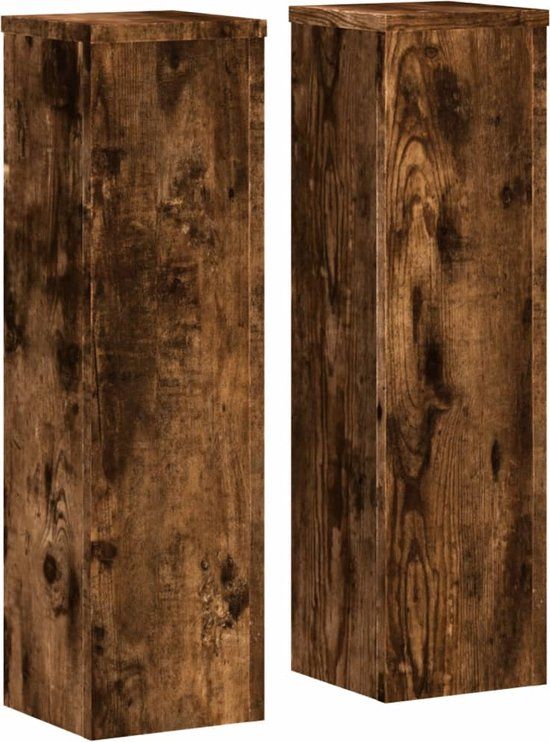 vidaXL Plantenstandaards - 2 st - 17x17x60 cm - Bewerkt Hout - Gerookt Eiken