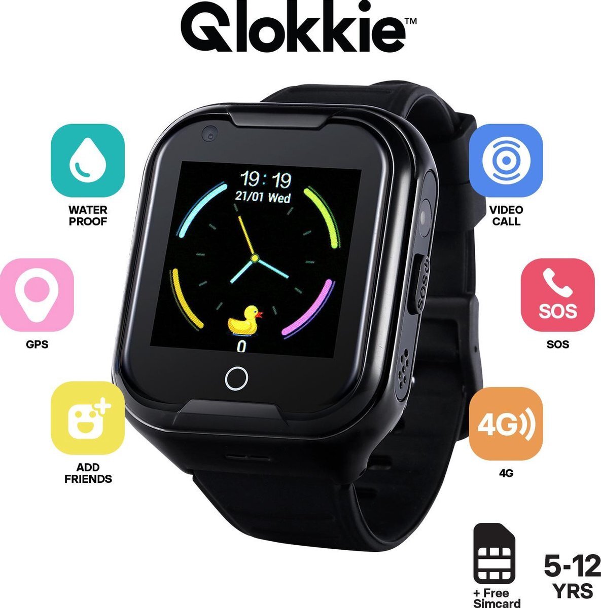 Qlokkie GPS Horloge kind - Smartwatch kinderen - GPS Tracker - 4G - SOS Functie - HD Video Call - Waterdicht - Inclusief simkaart - Kiddo 11 - Zwart smartwatch kopen? | Kieskeurig.nl | helpt kiezen