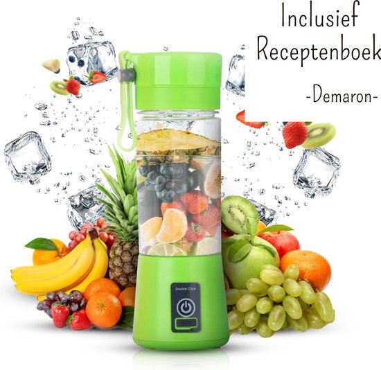 Draagbare blender - On the go - Mini - Portable - Draadloos - Voor onderweg - Smoothie maker - Beker - To go - Groen